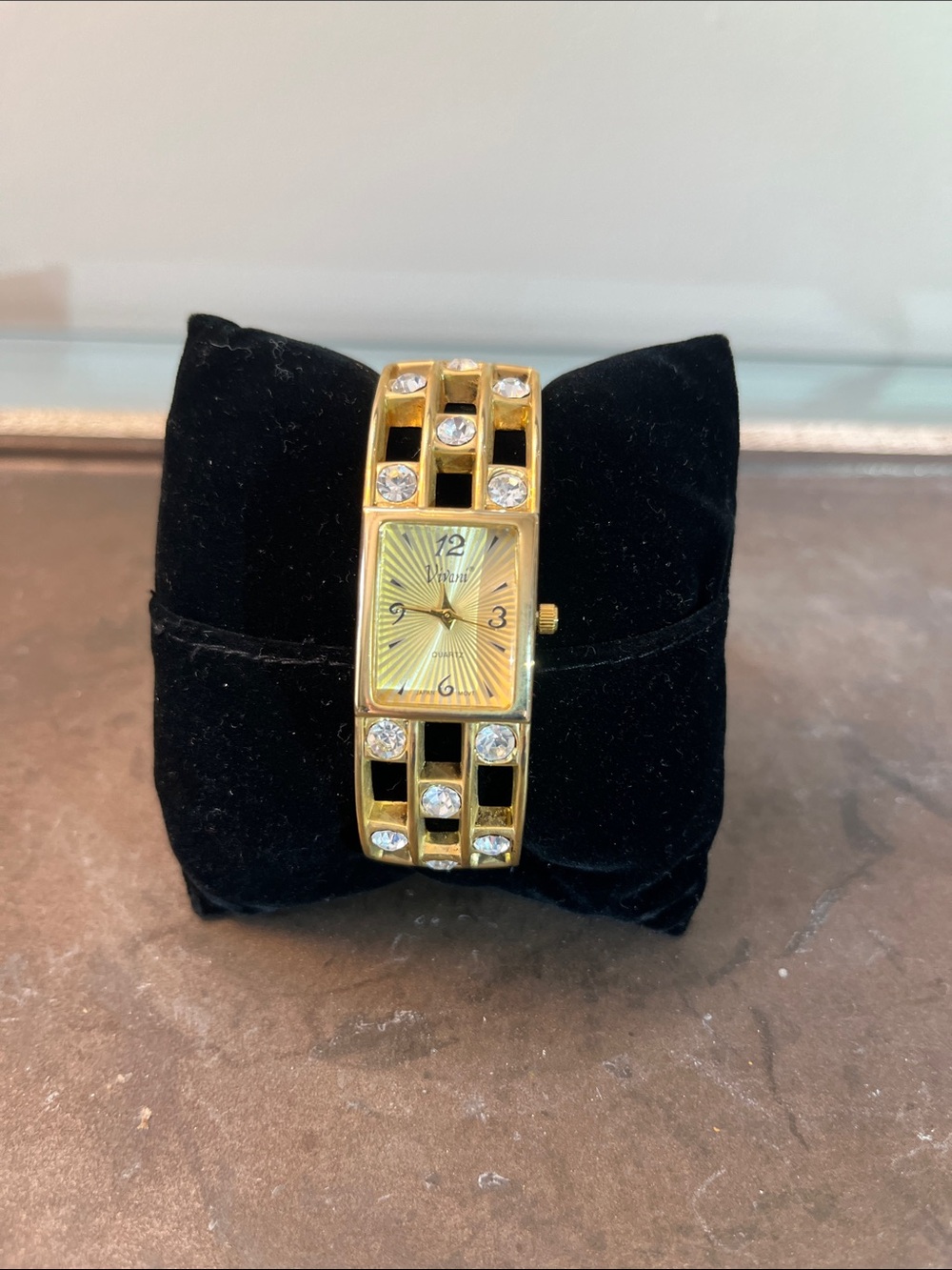 VIVANI Gold-Tone Crystal Cuff Bracelet Watch
